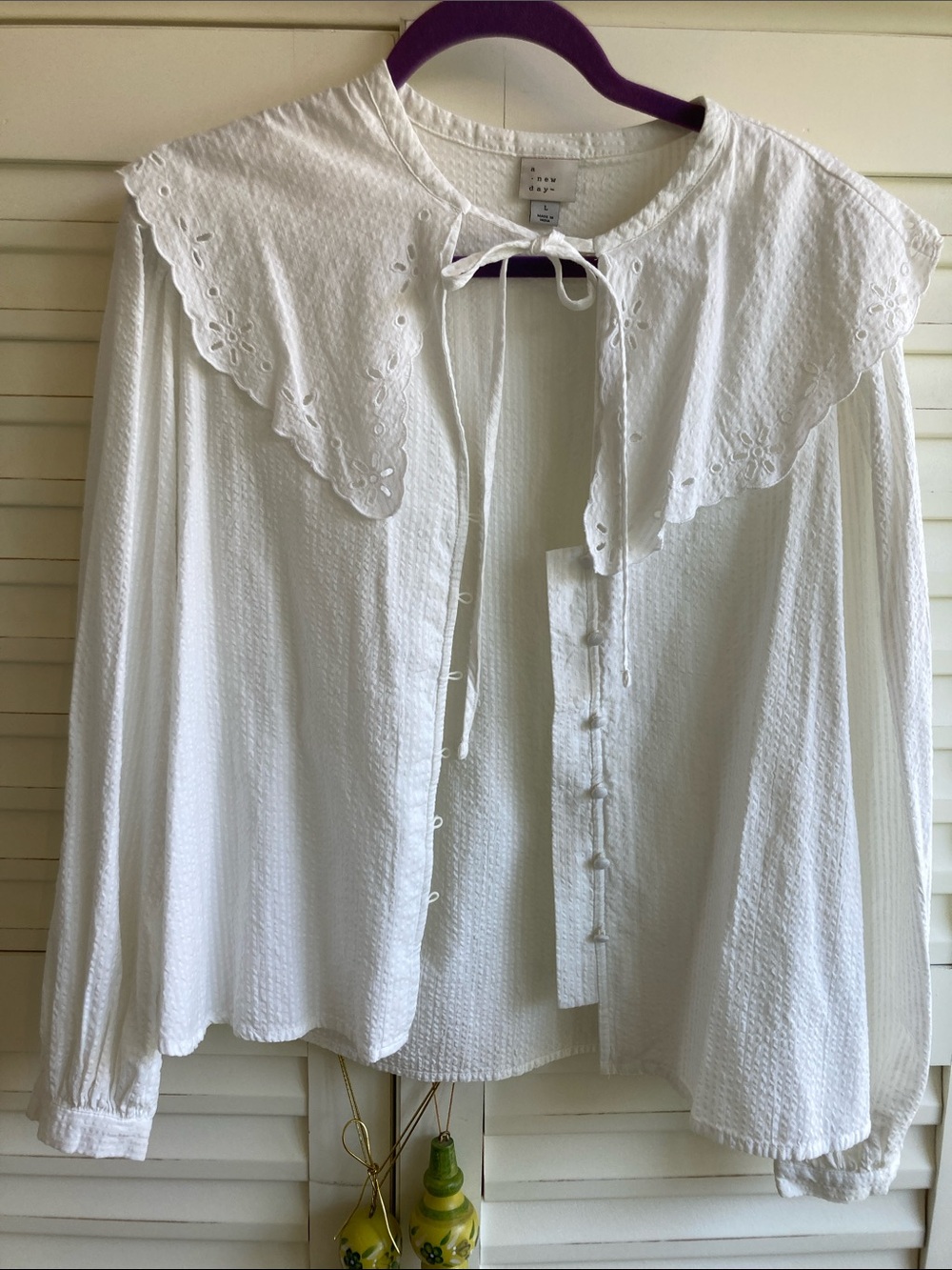 a new day White Eyelet Collar Button-Down Blouse